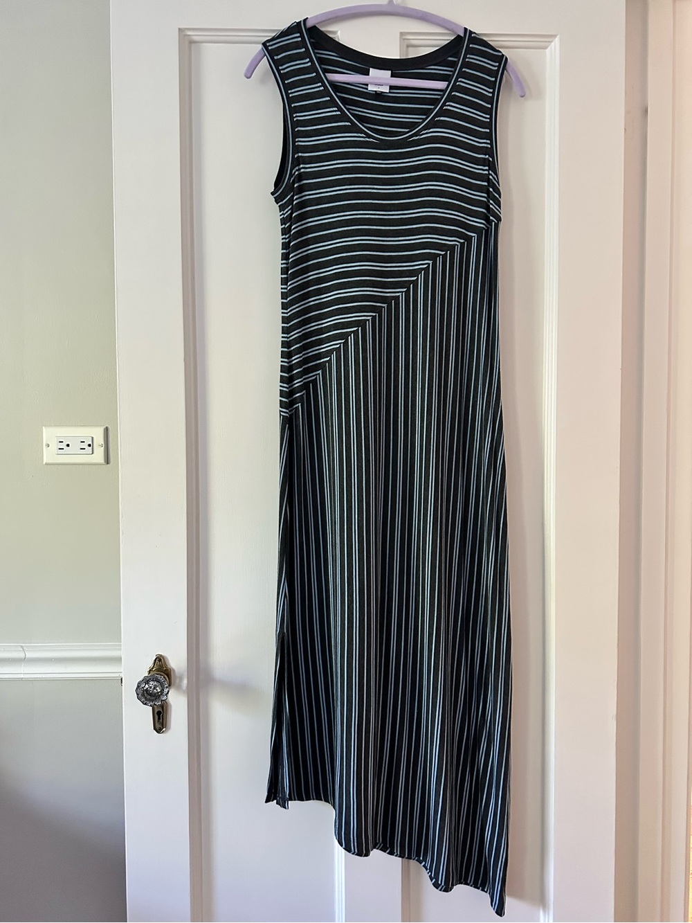 CAbi Blue and Gray Sleeveless Maxi Dress Small